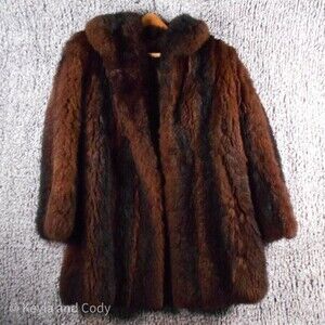 VERA Pelle Vintage Fur Coat PLF Italian Fur Mid Length Black and Brown Size M-L